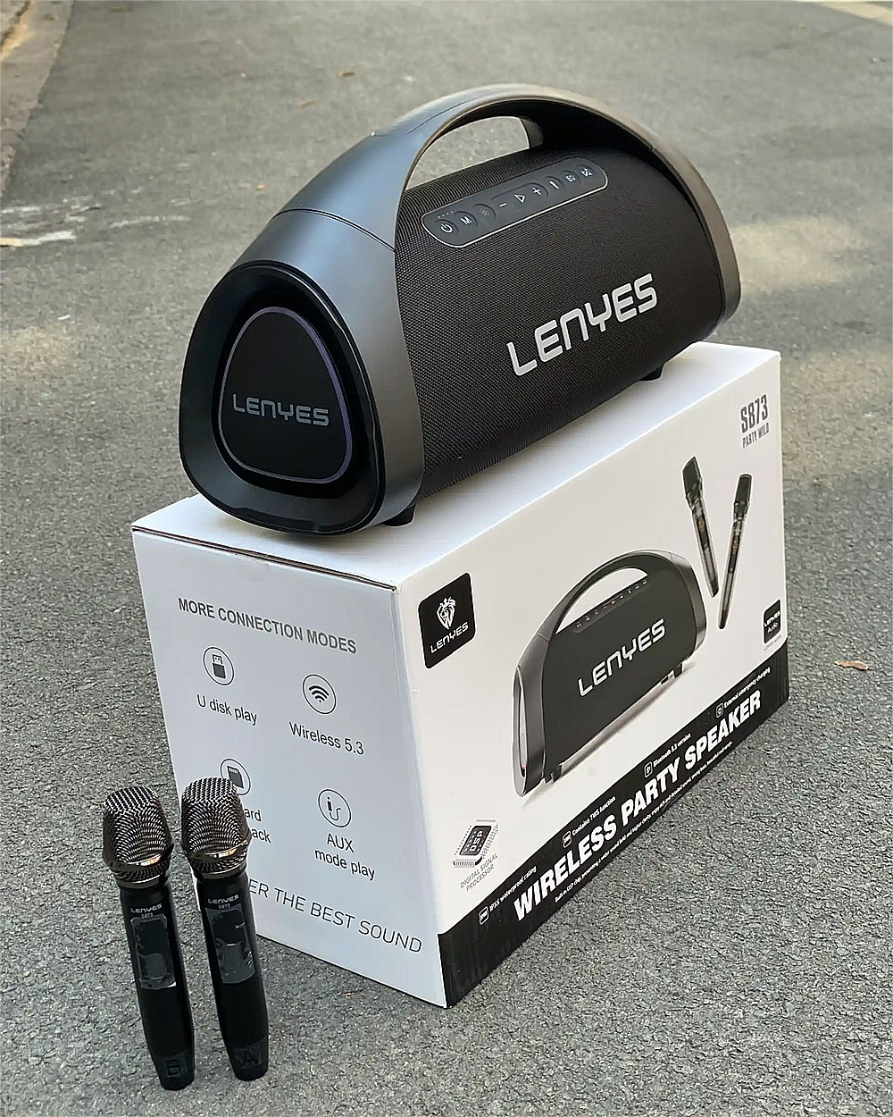 Loa xách tay LENYES S873, kèm 2 mic UHF, 400W - Ảnh 5