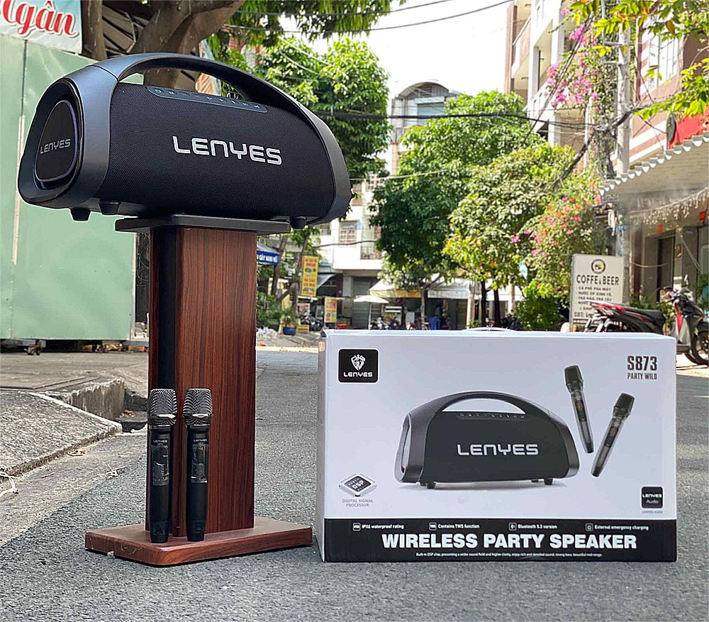 Loa xách tay LENYES S873, kèm 2 mic UHF, 400W - Ảnh 8